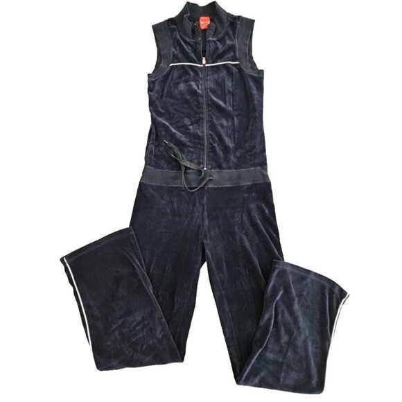 Red Zone Sleeveless Jumpsuit Women's Size M Black Velour Drawstring Wide Leg EUC - Picture 1 of 16